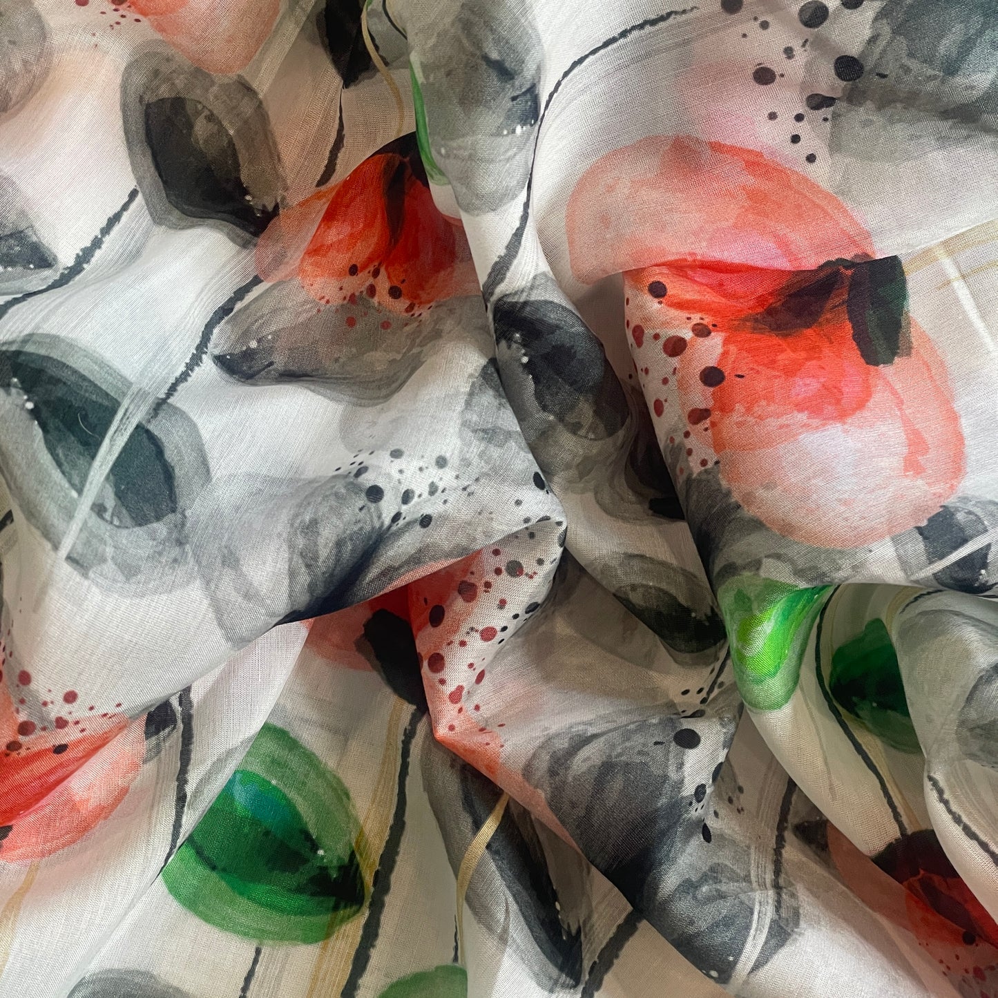 Poppies silk cotton voile