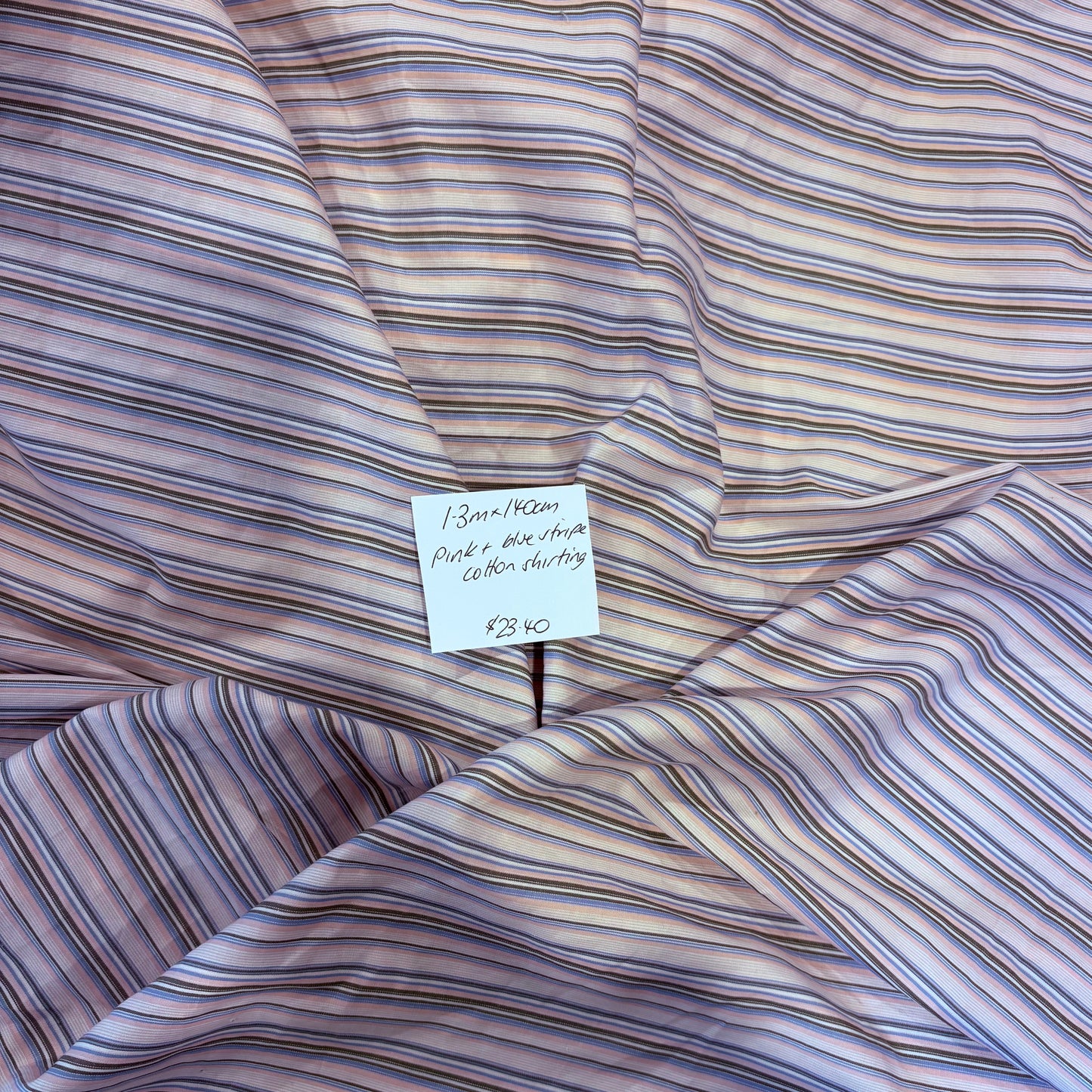 1.3m Pink + Blue Stripe Cotton Shirting