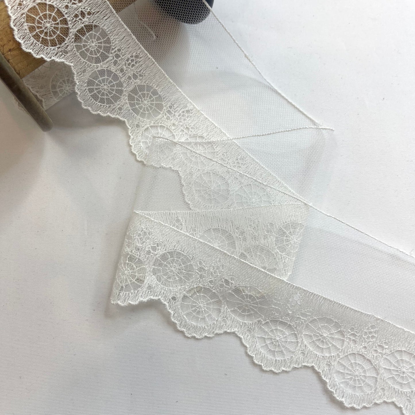 Looking Glass White Fine Embroidered Tulle Edging