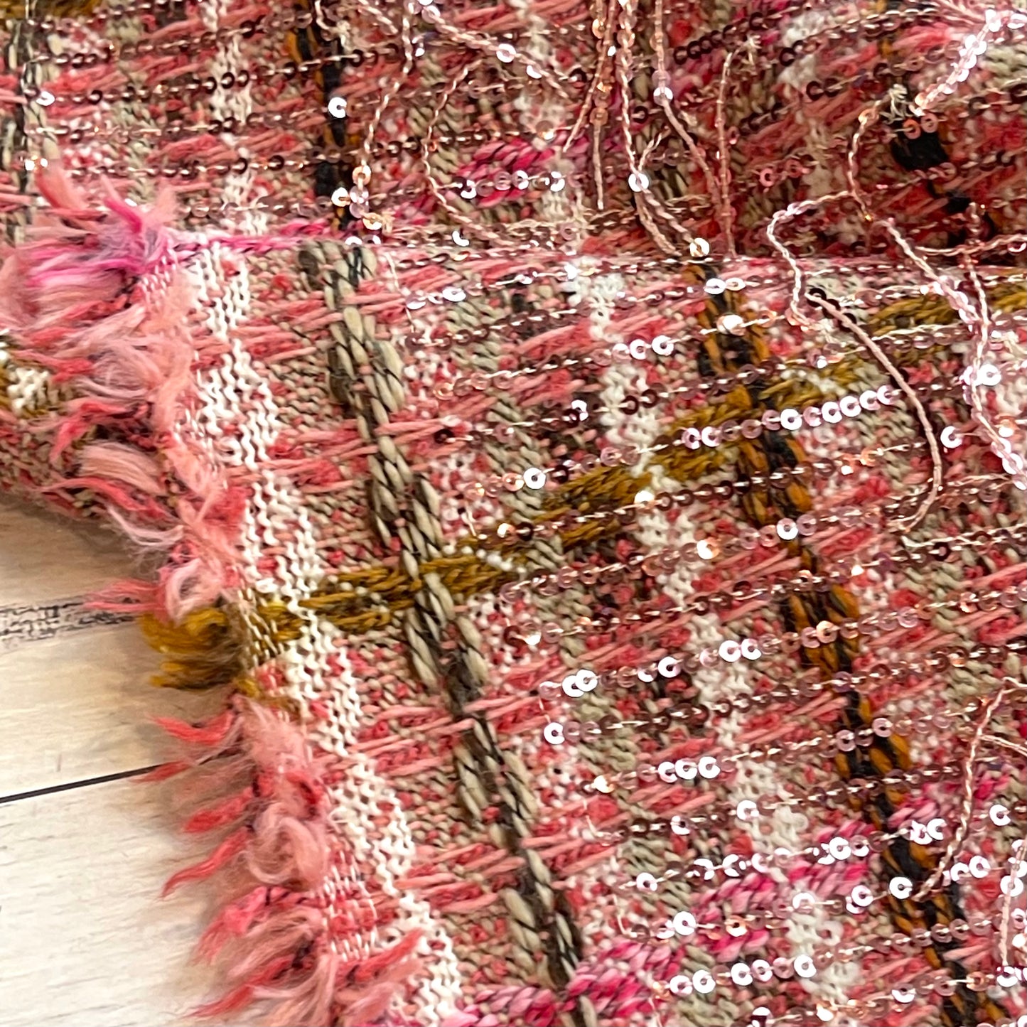 Paris Rose Sequin Fringe Tweed Coating