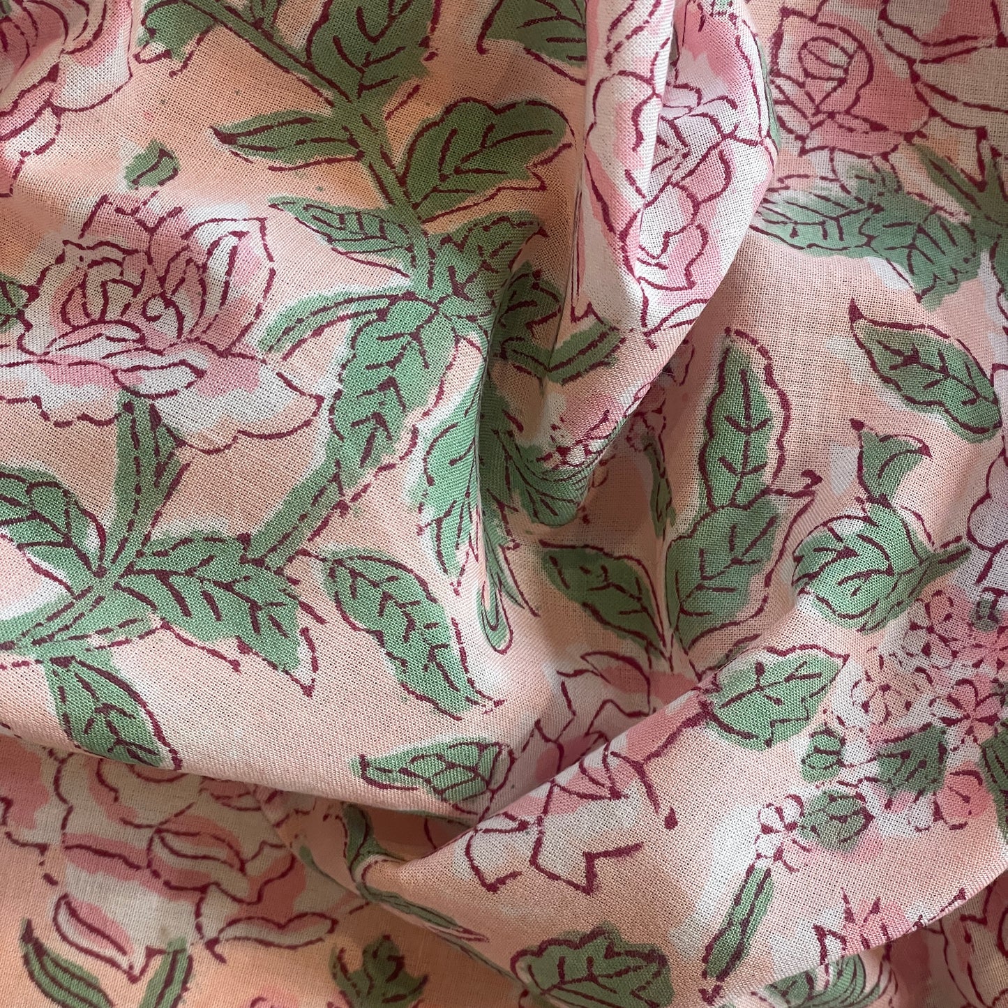 1m Lotus block print cotton voile