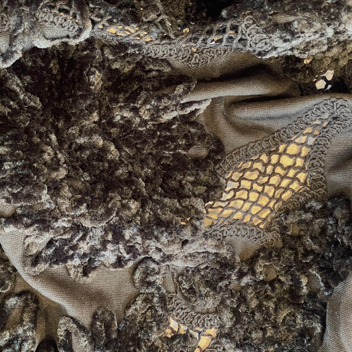 Lola chenille embroidered lattice cut out knit