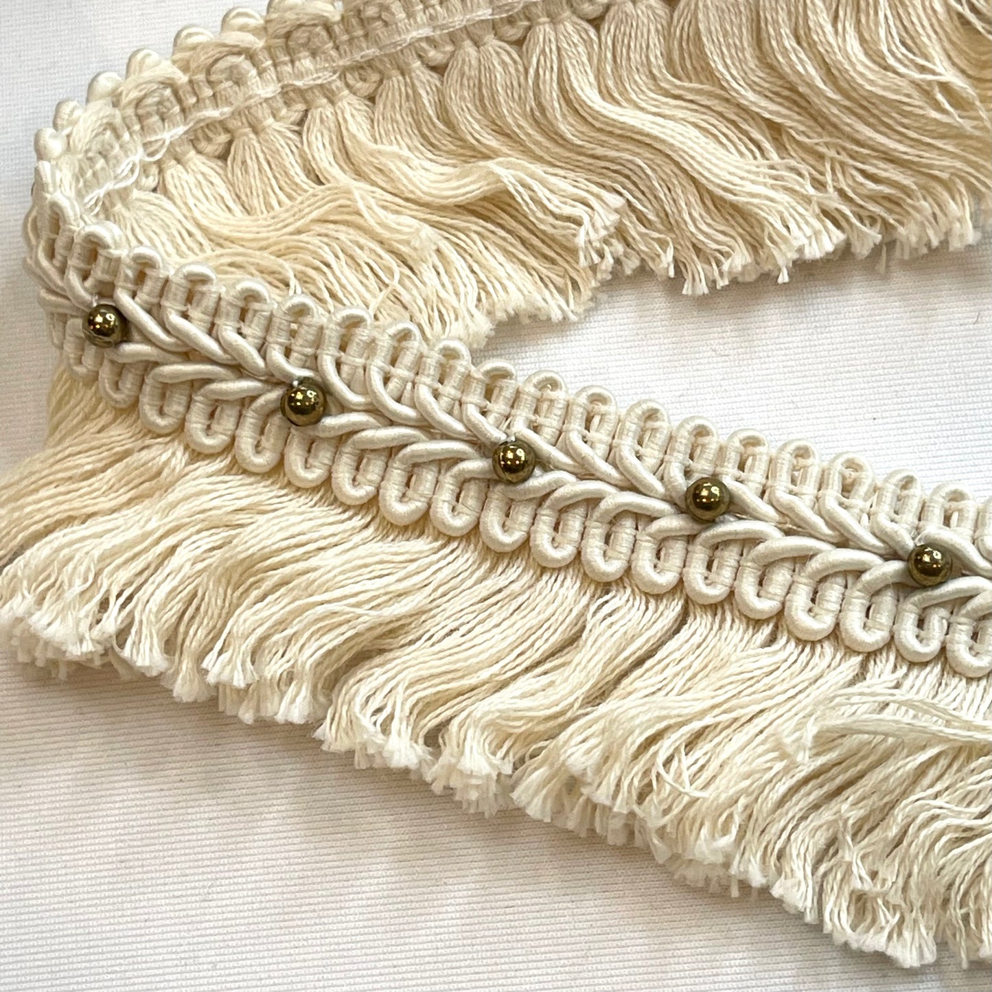 Ecru Beaded Braid Cotton Fringe
