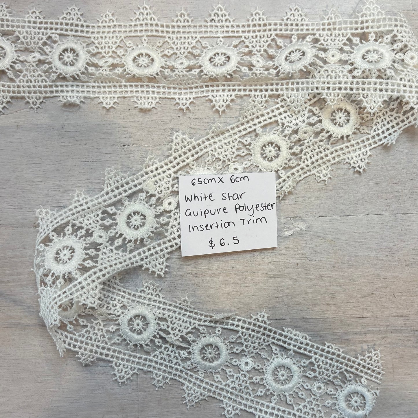 65cm White Star Guipure Insertion Trim
