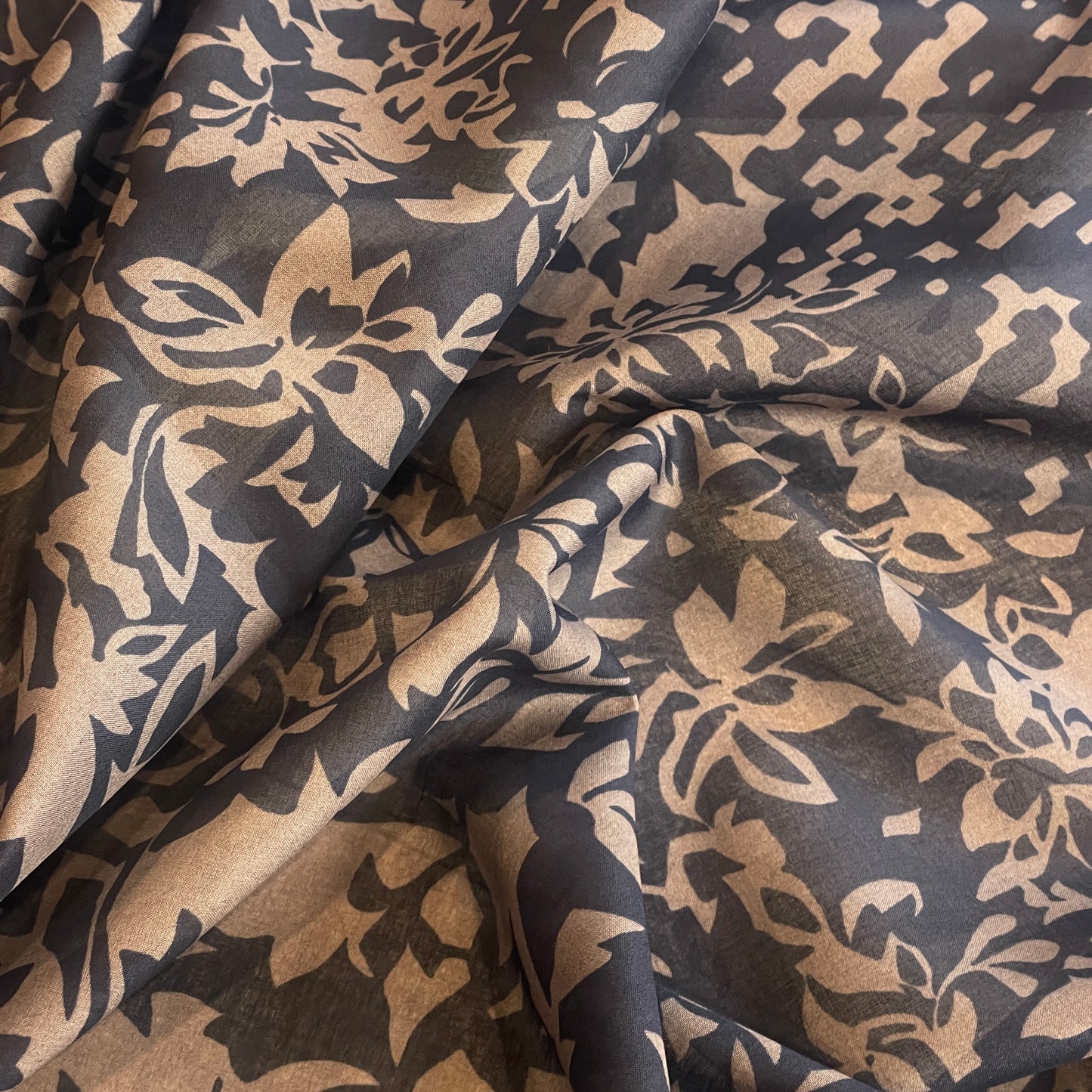 Midnight shadows border print silk cotton voile