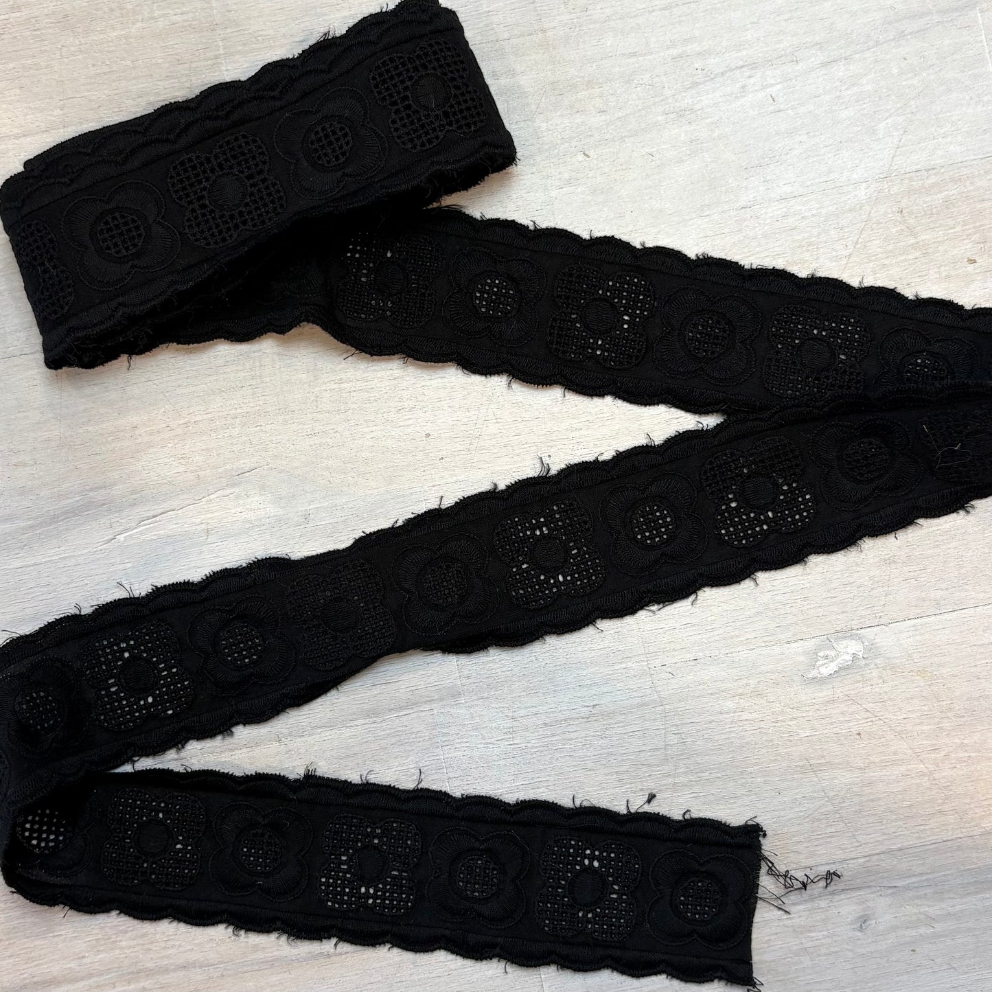 2m Flower Black Cotton Broderie Trim