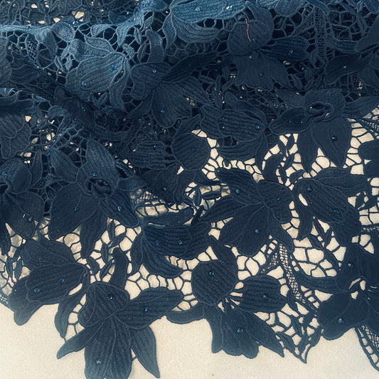 1.1m navy Iris diamanté studded guipure