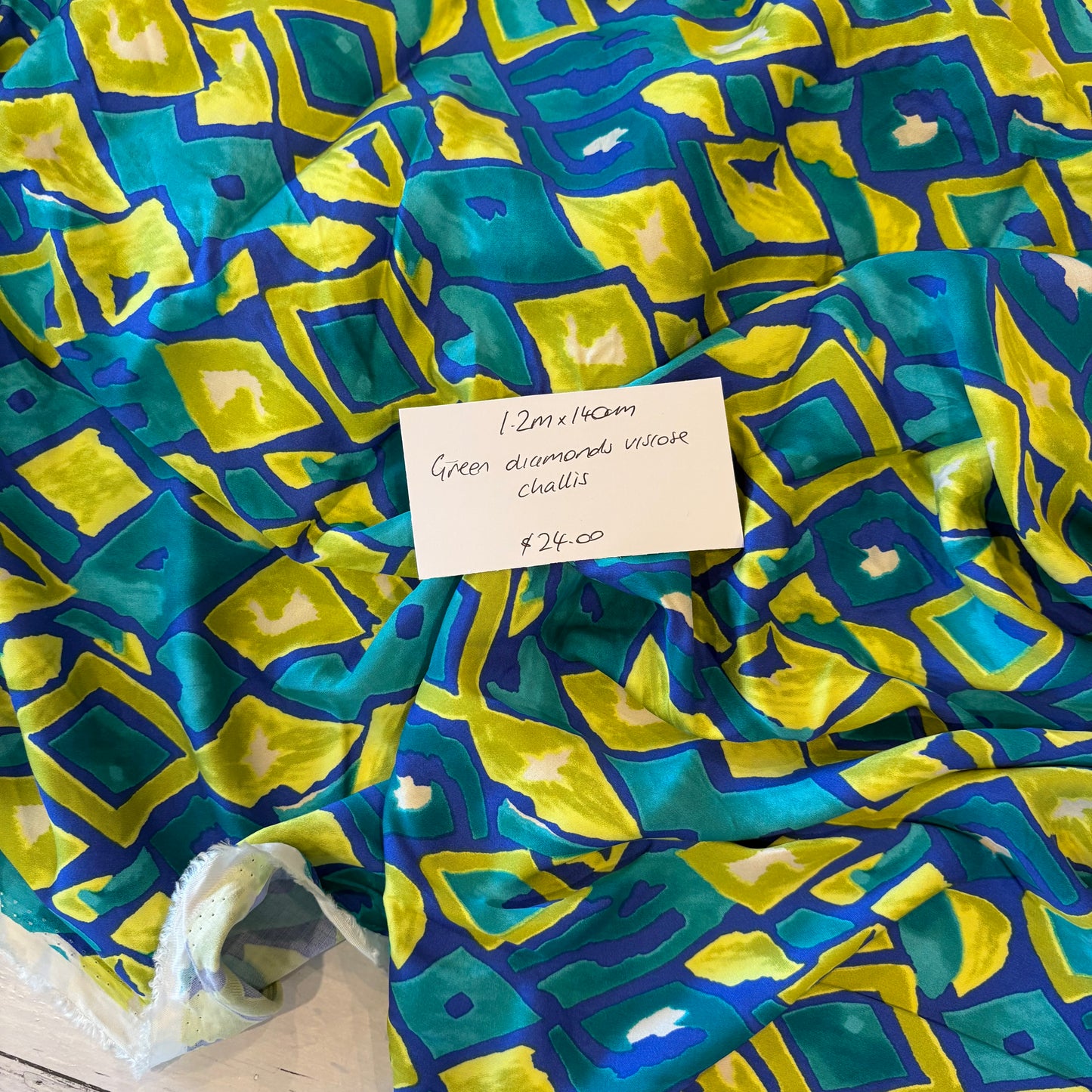 1.2m Green Diamonds Viscose Challis