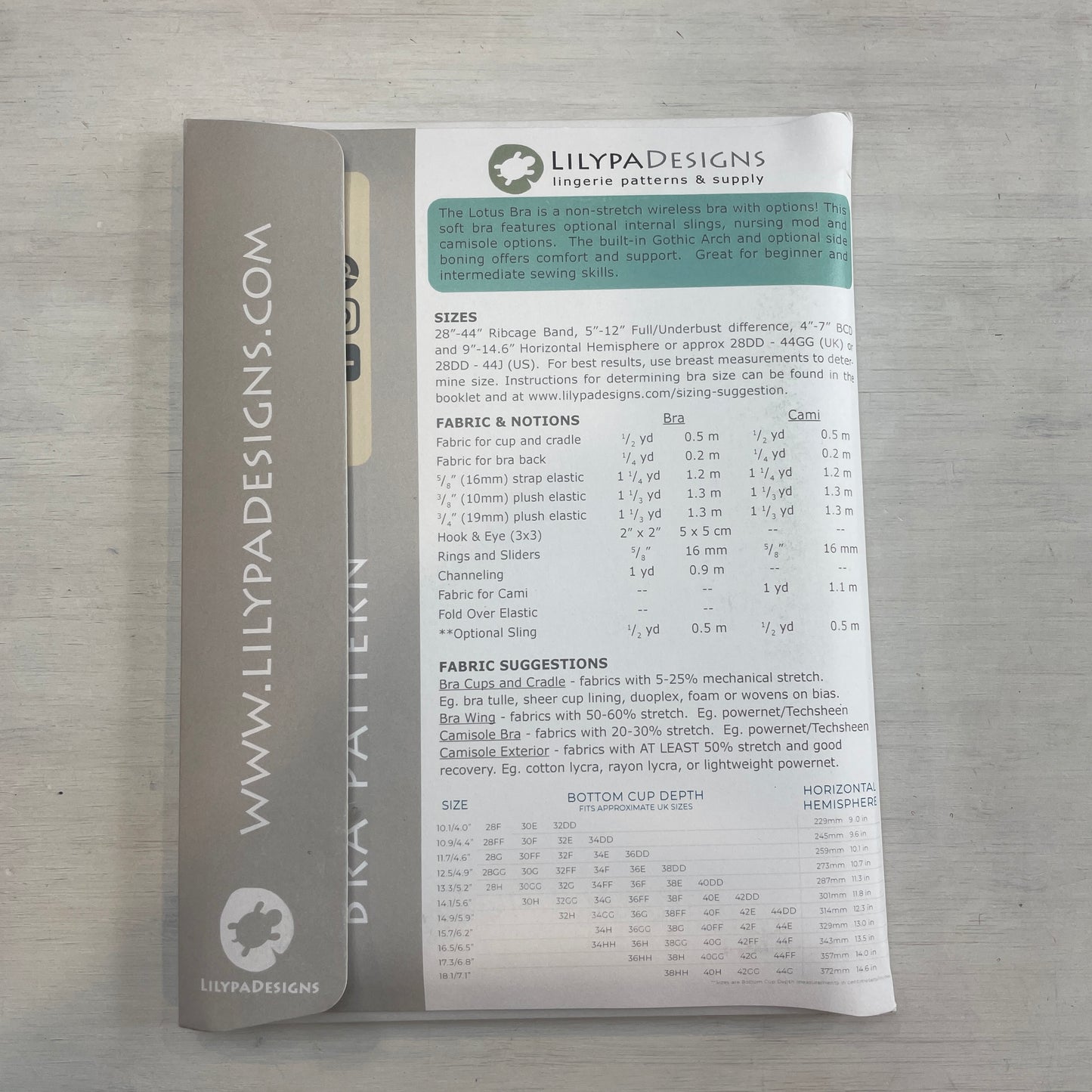 Lilypa lotus bra and cami paper pattern