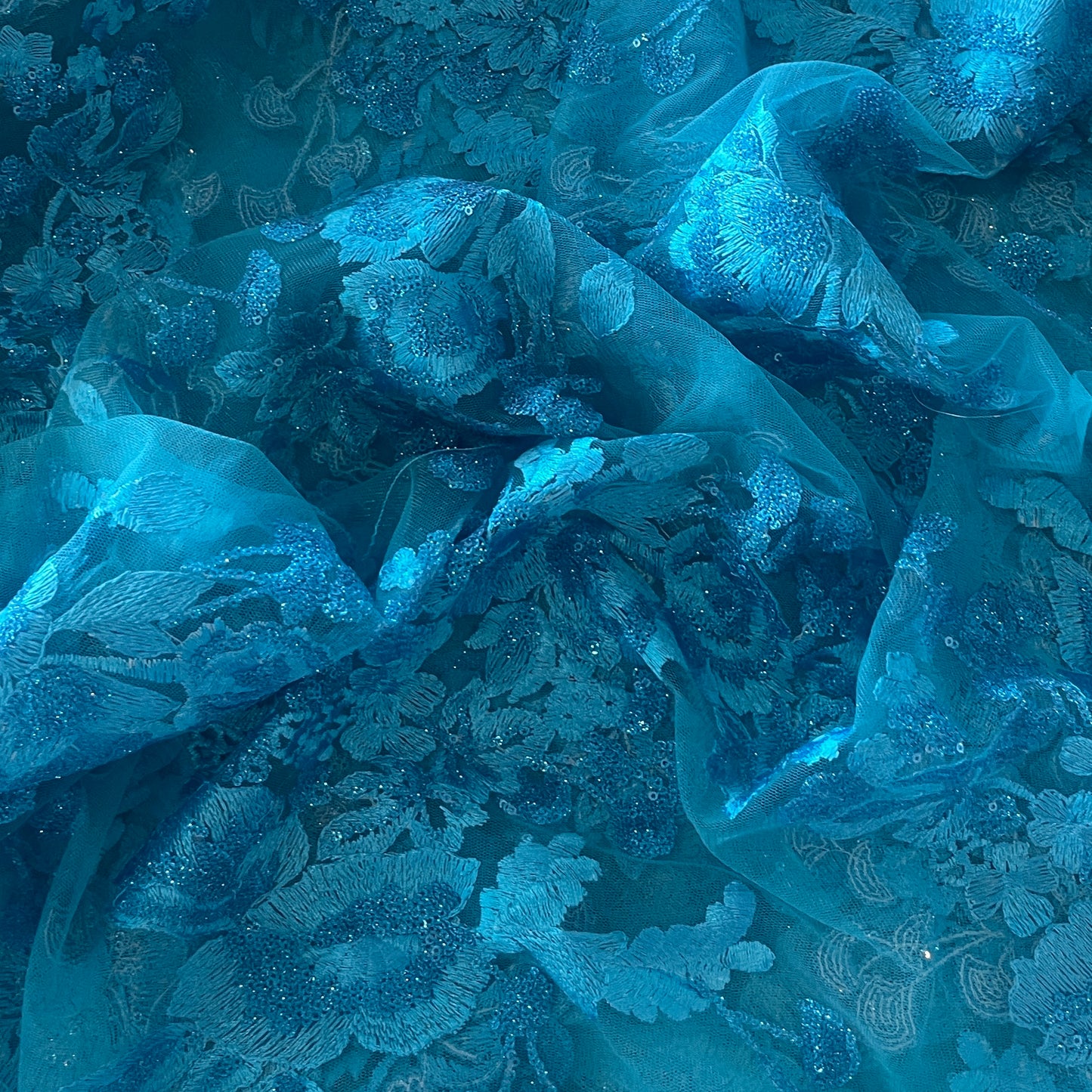 90cm aqua embroidered sequin tulle