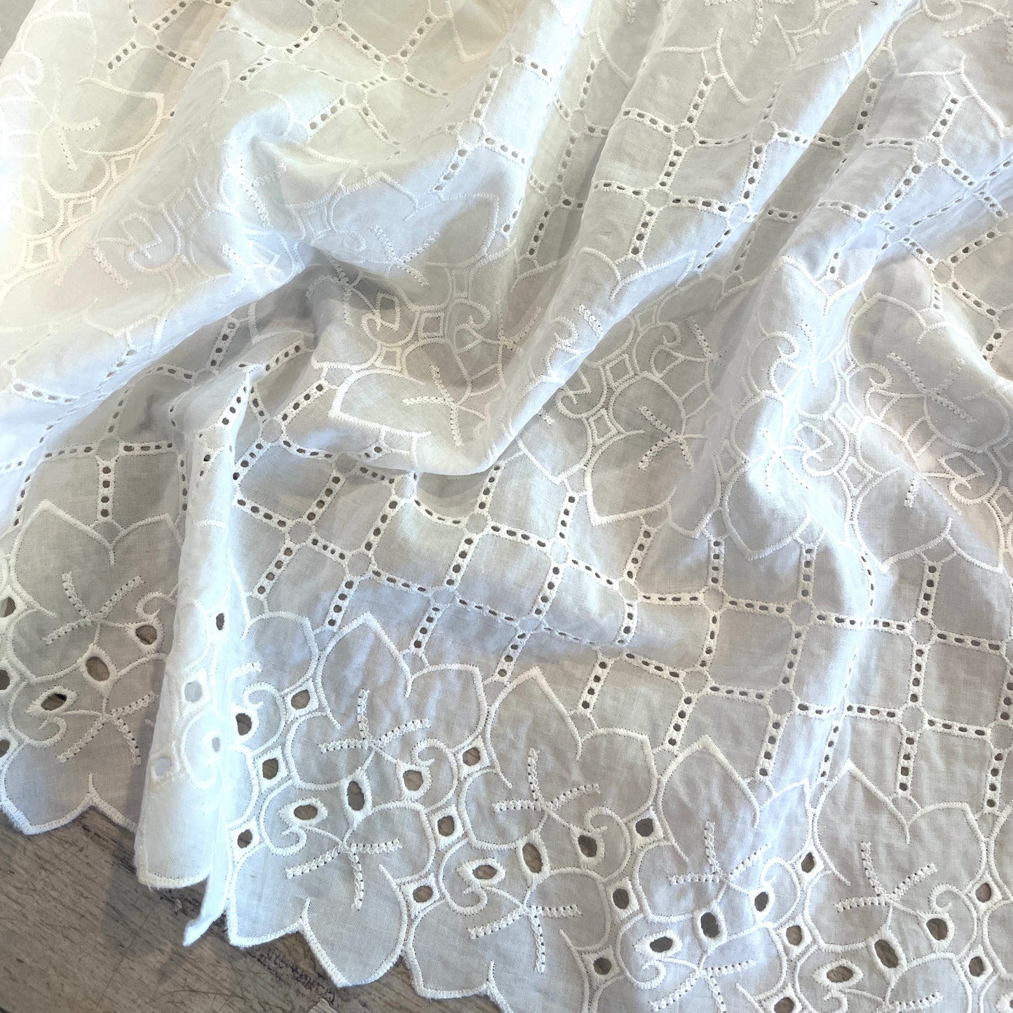 Trailing vine embroidered cut out cotton voile