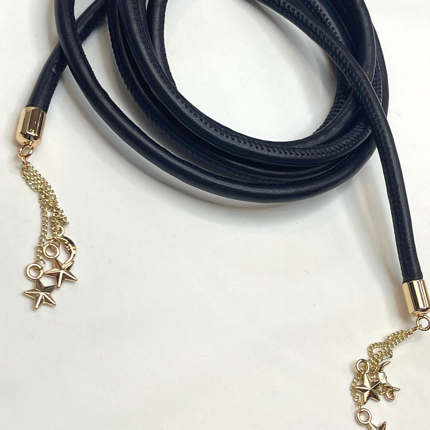 Navy Stars & Moon Vegan Leather Cord Belt