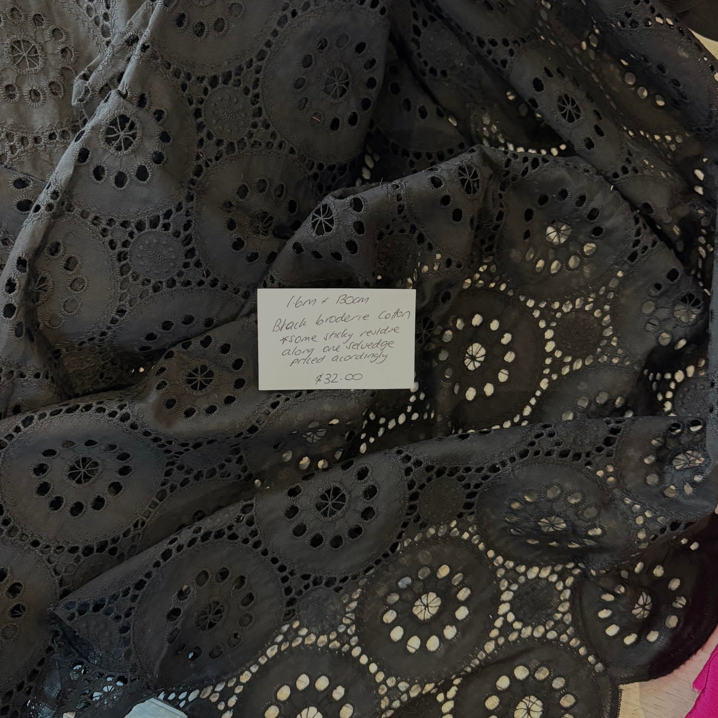 1.6m Black Broderie Cotton
