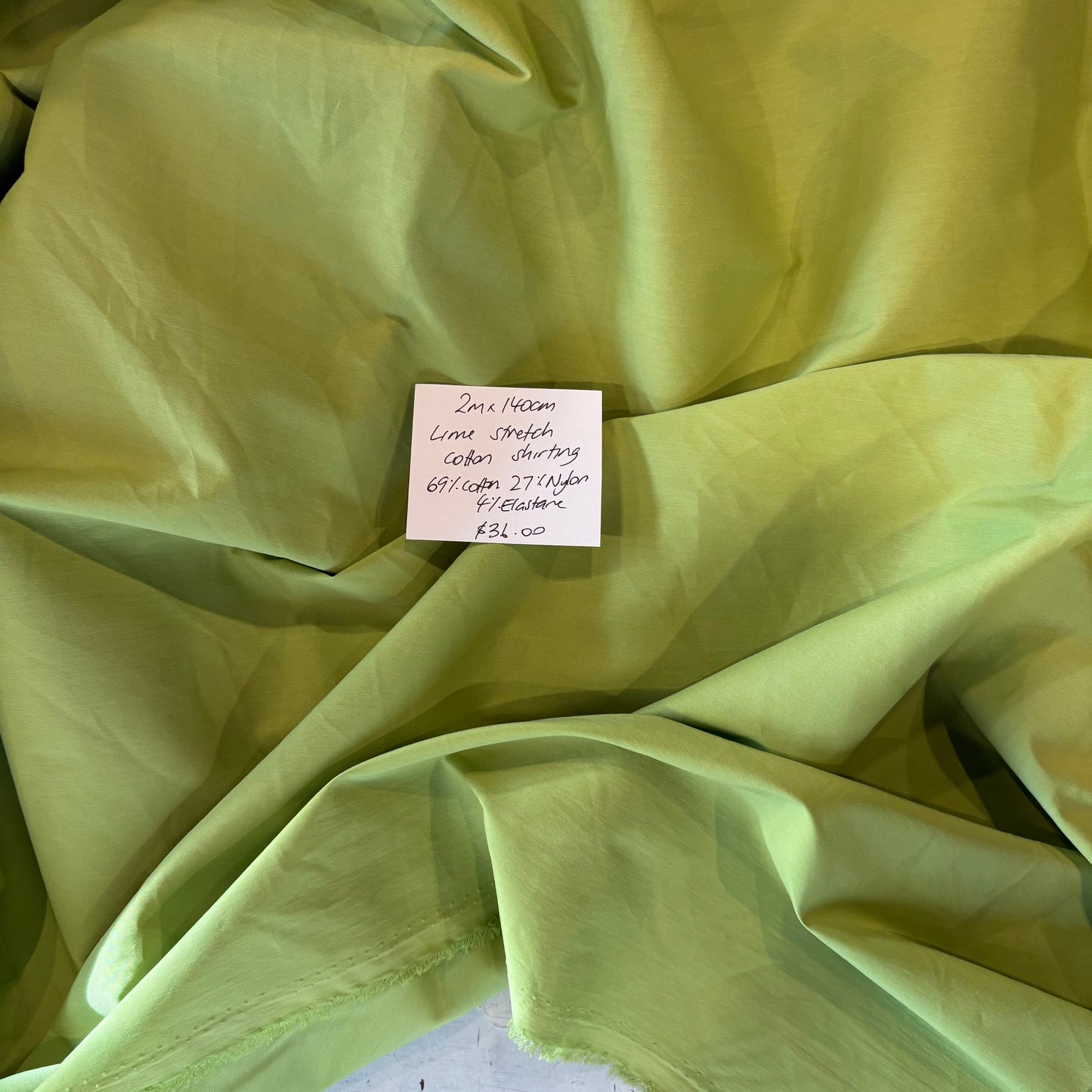 2m Lime Stretch Cotton Shirting