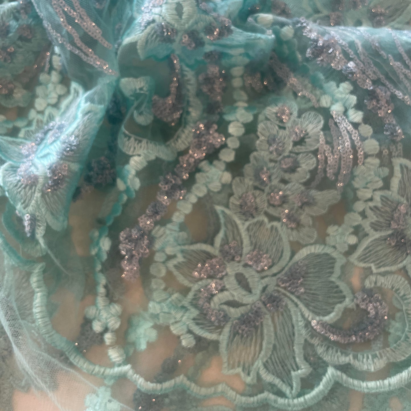 50cm sea foam embroidered sequin tulle