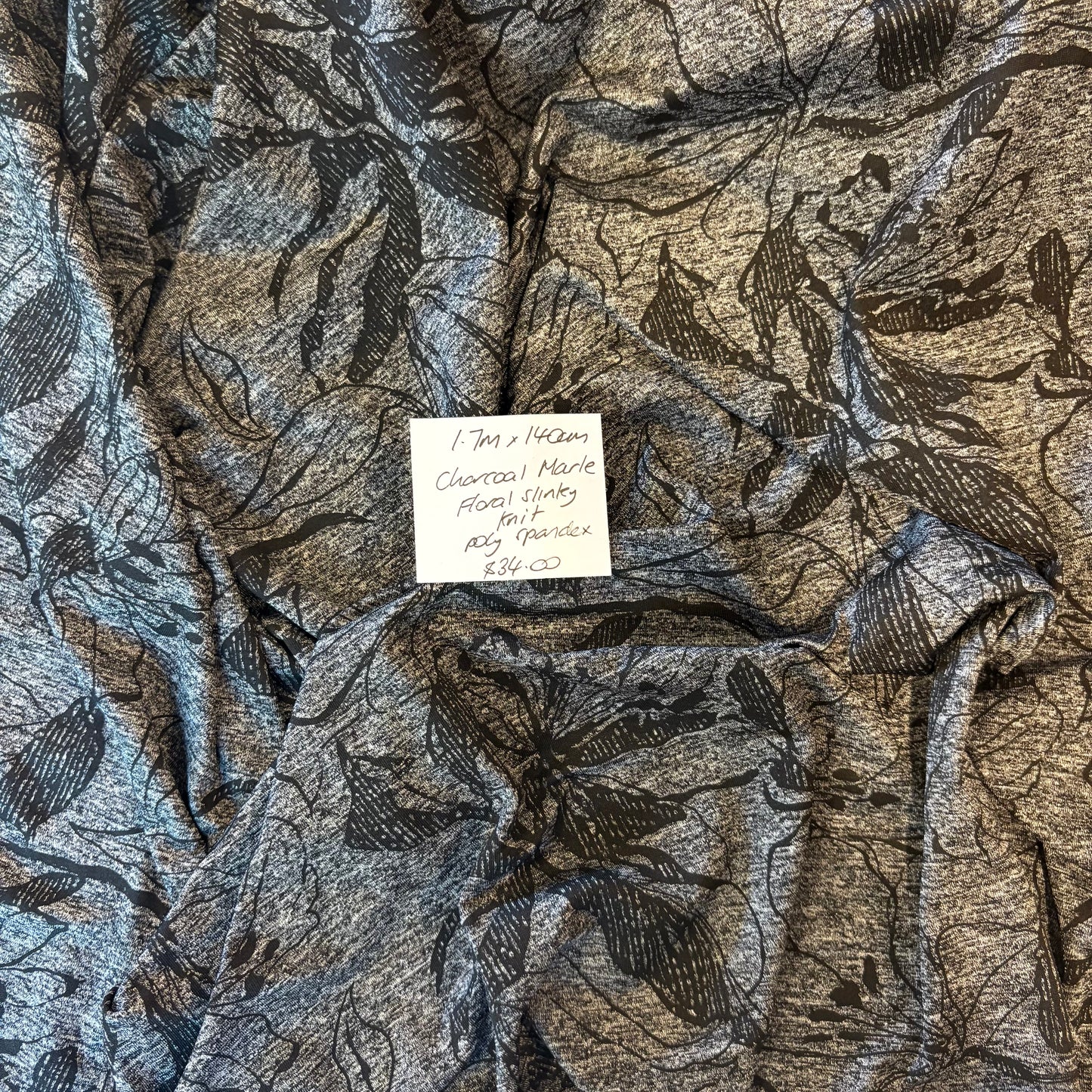 1.7m Charcoal Marle Floral Slinky Knit