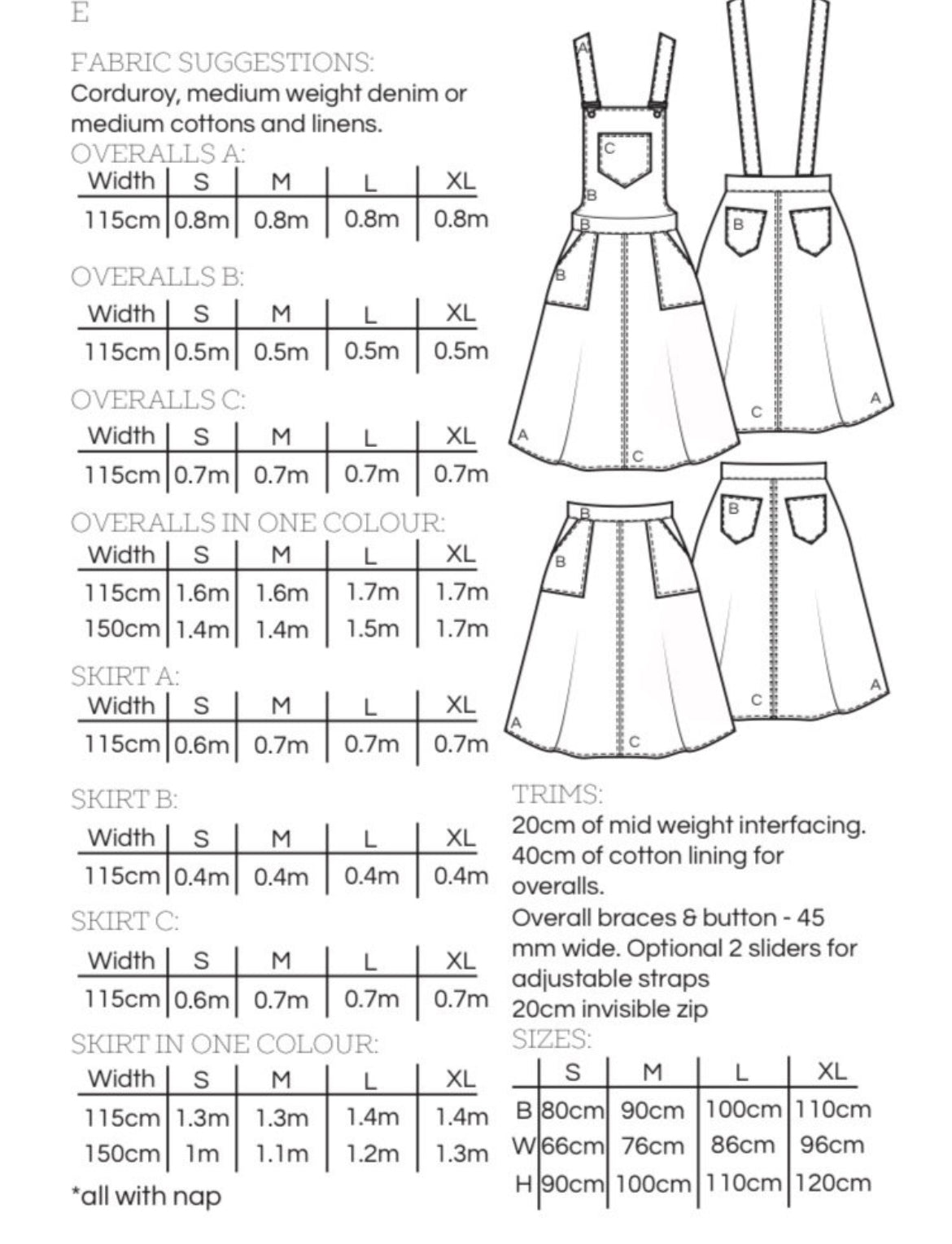 Vandenberg fashion Blair skirt and overalls printed pattern