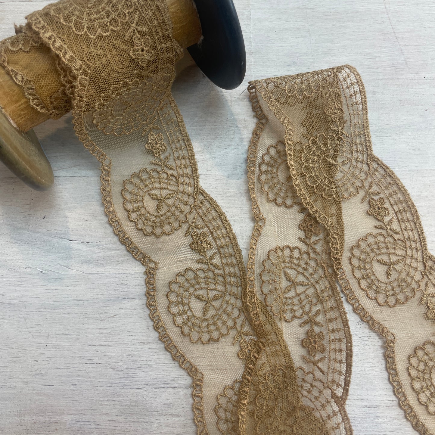 Rosa tan vintage embroidered lace