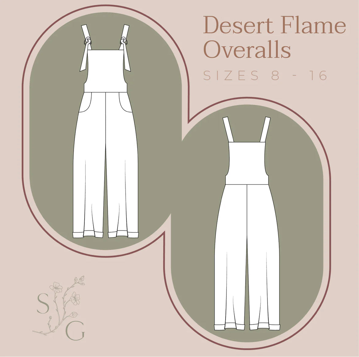 Stitched for good desert flame overalls paper pattern