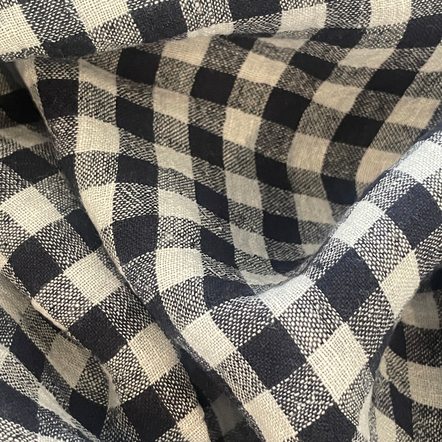 Navy crinkle gingham linen