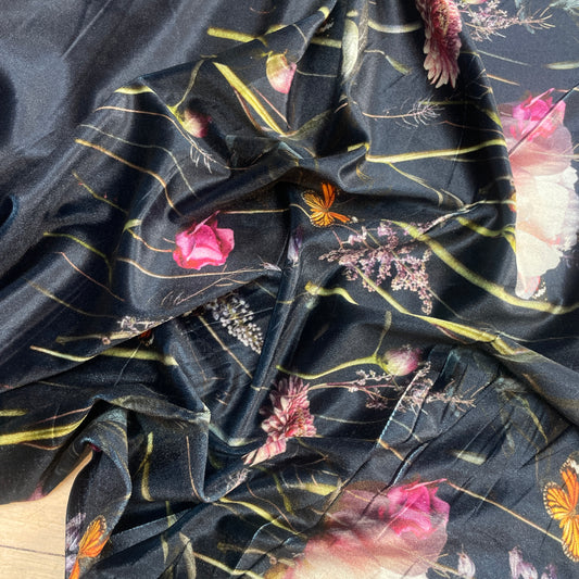 Butterfly garden at midnight stretch velvet