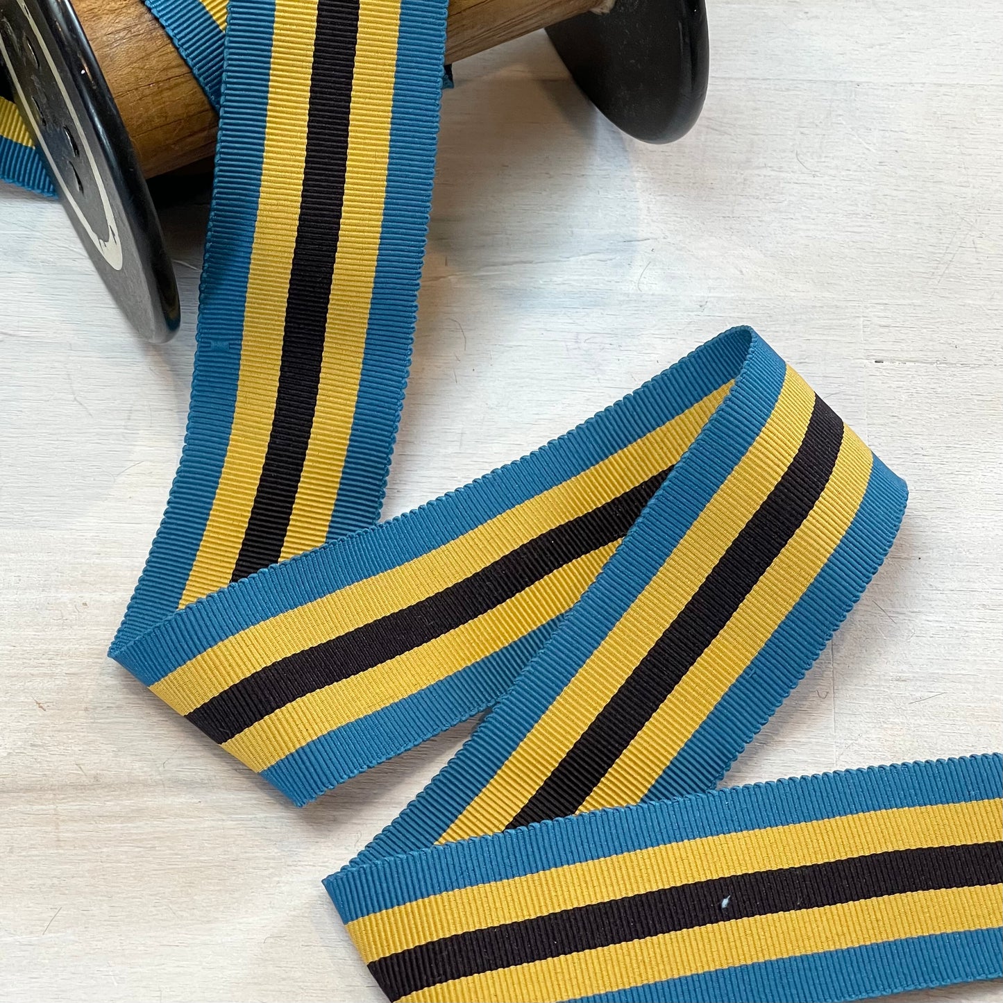 Teal Stripe 35mm Gross Grain Ribbon