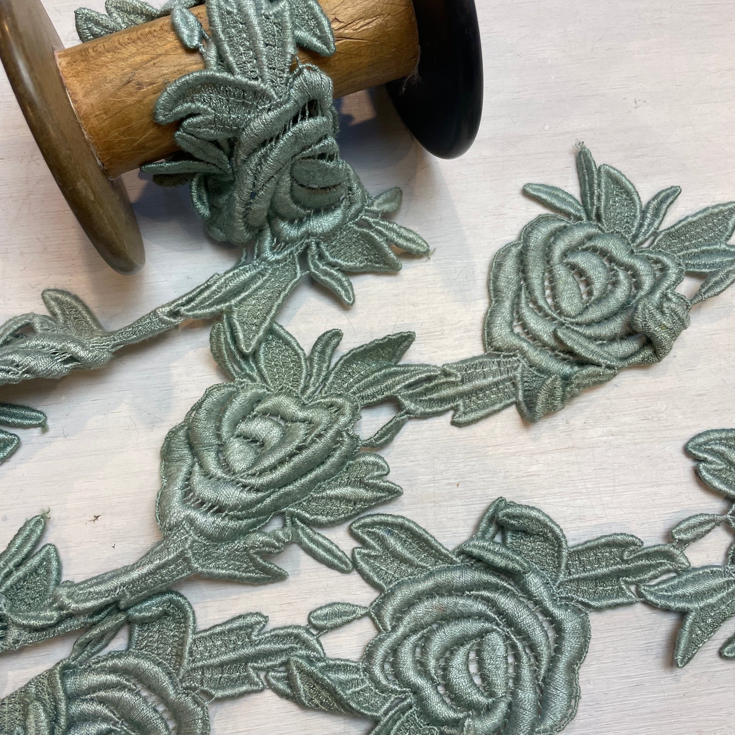 Earthen green rose Guipure Trim
