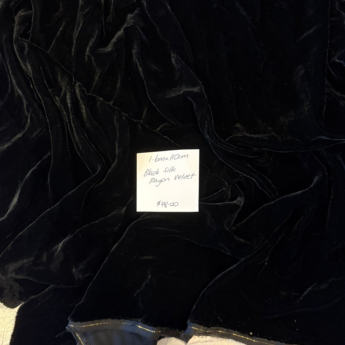 1.6m Black Silk Rayon Velvet