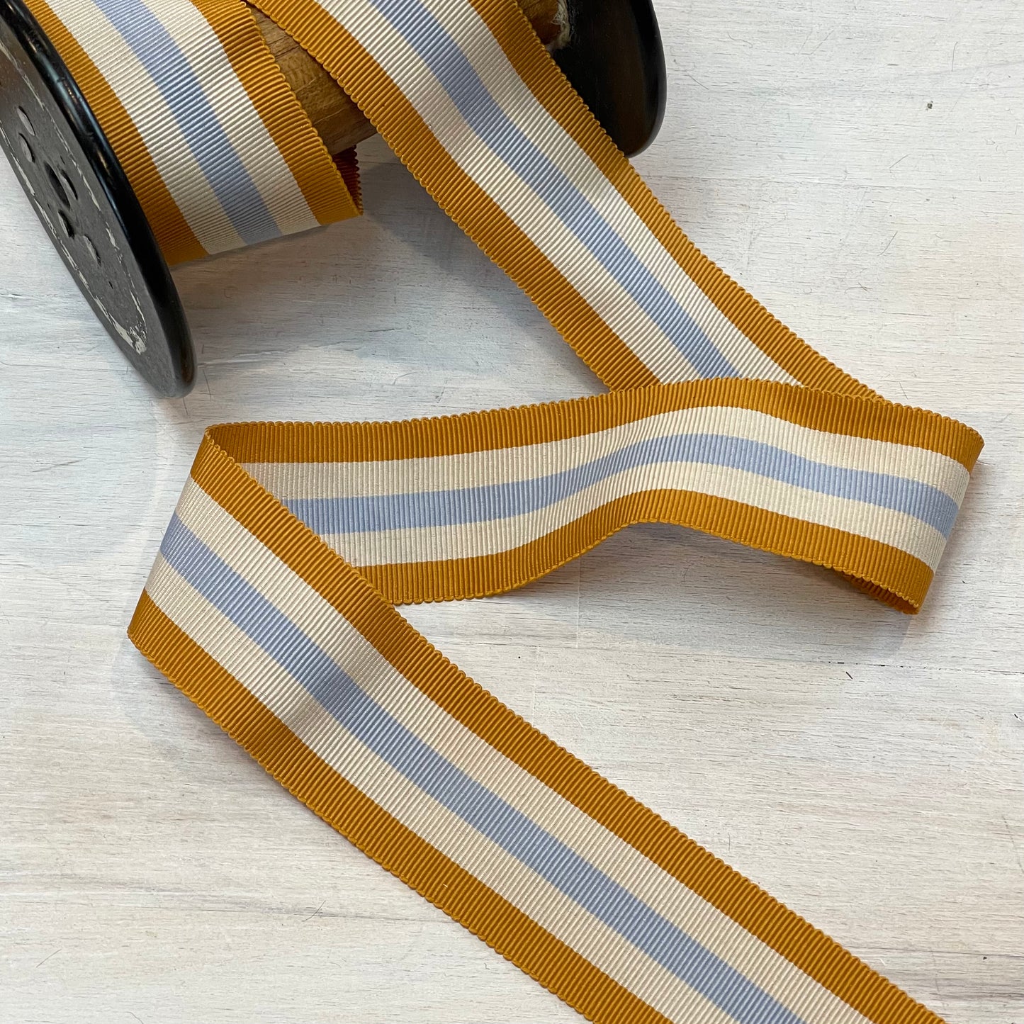 Mustard Chambray Stripe 35mm Gross Grain Ribbon