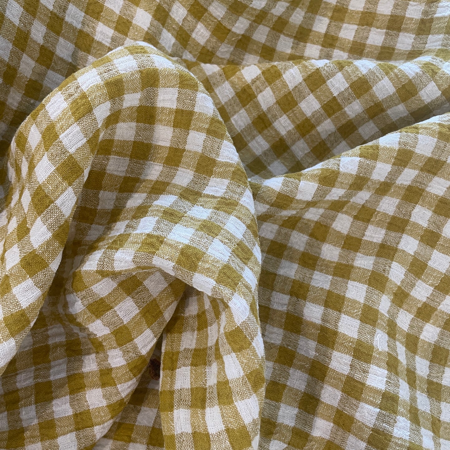 Mustard crinkle gingham linen