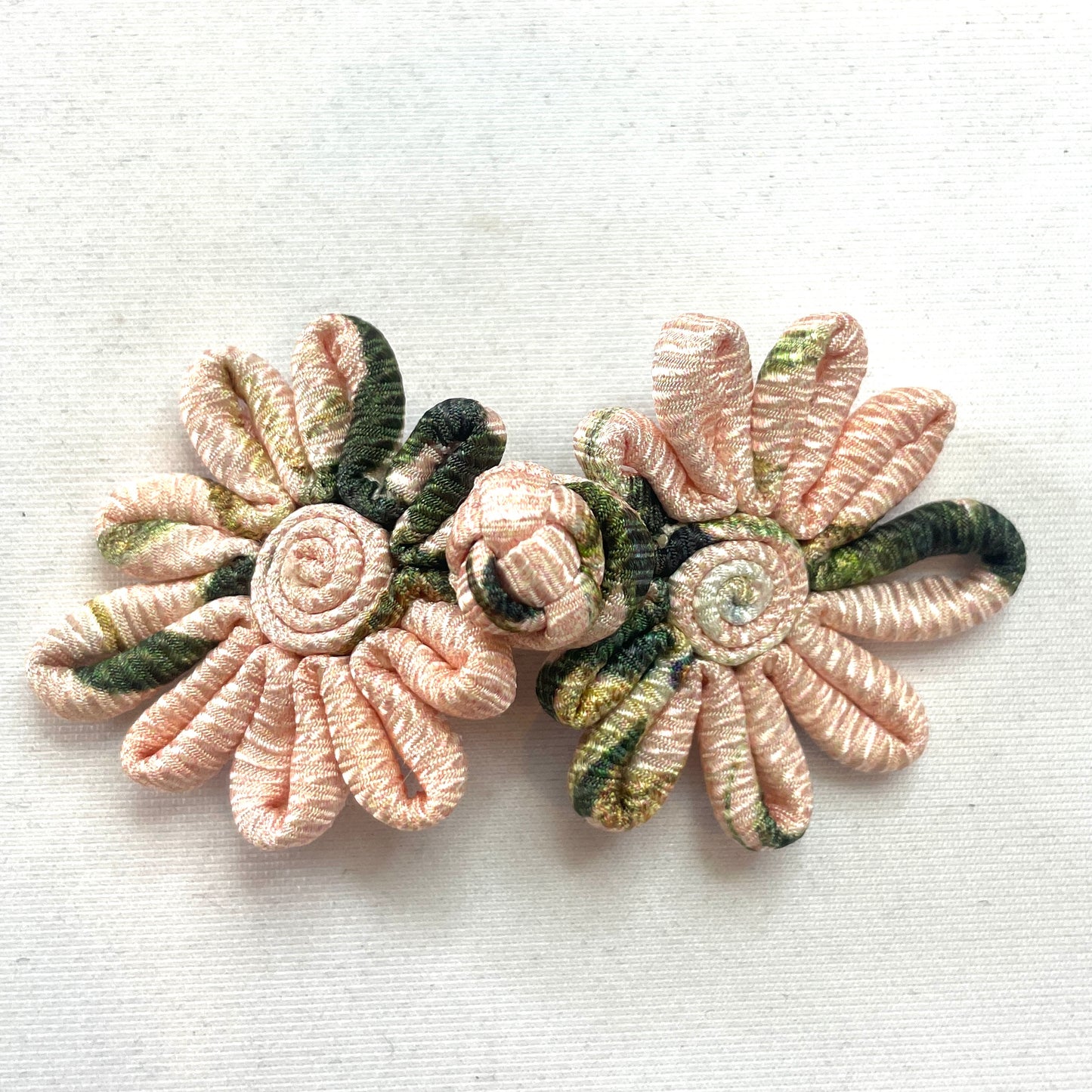 peach floral twill frog closure