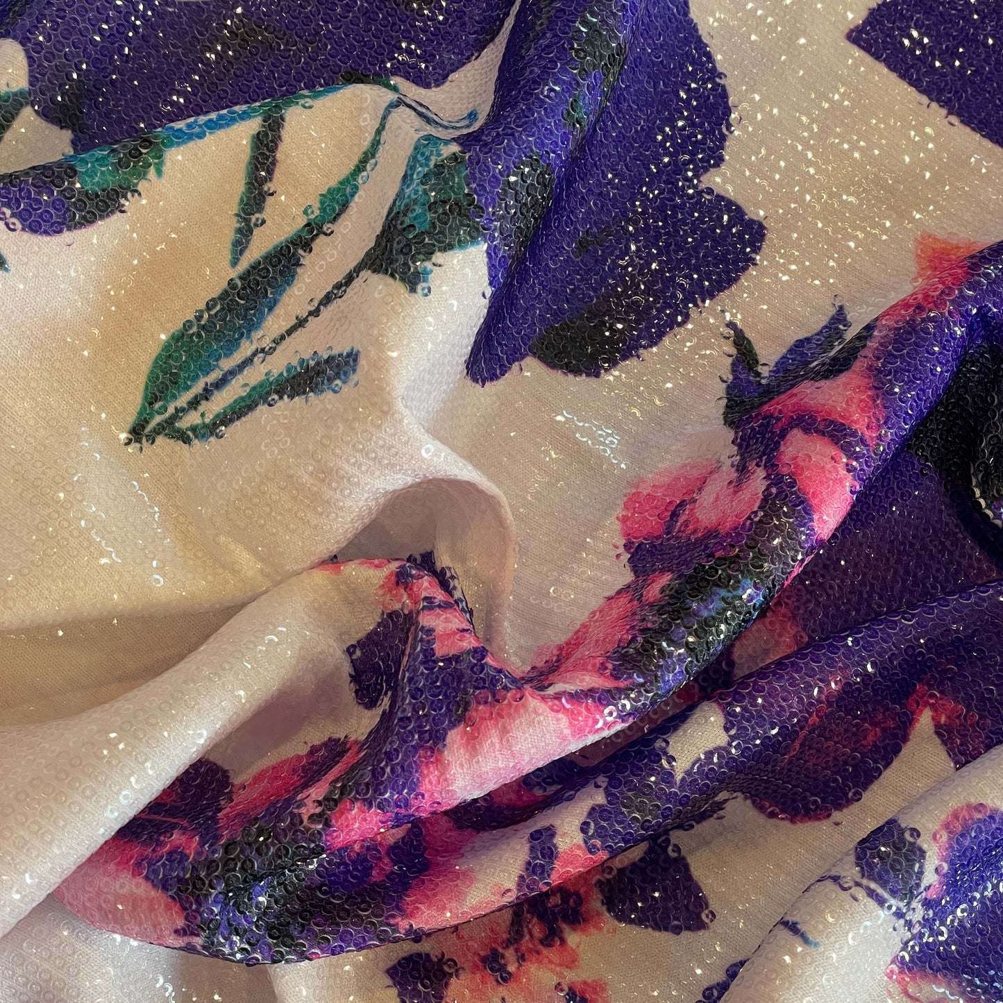 Purple blooms sequin jersey