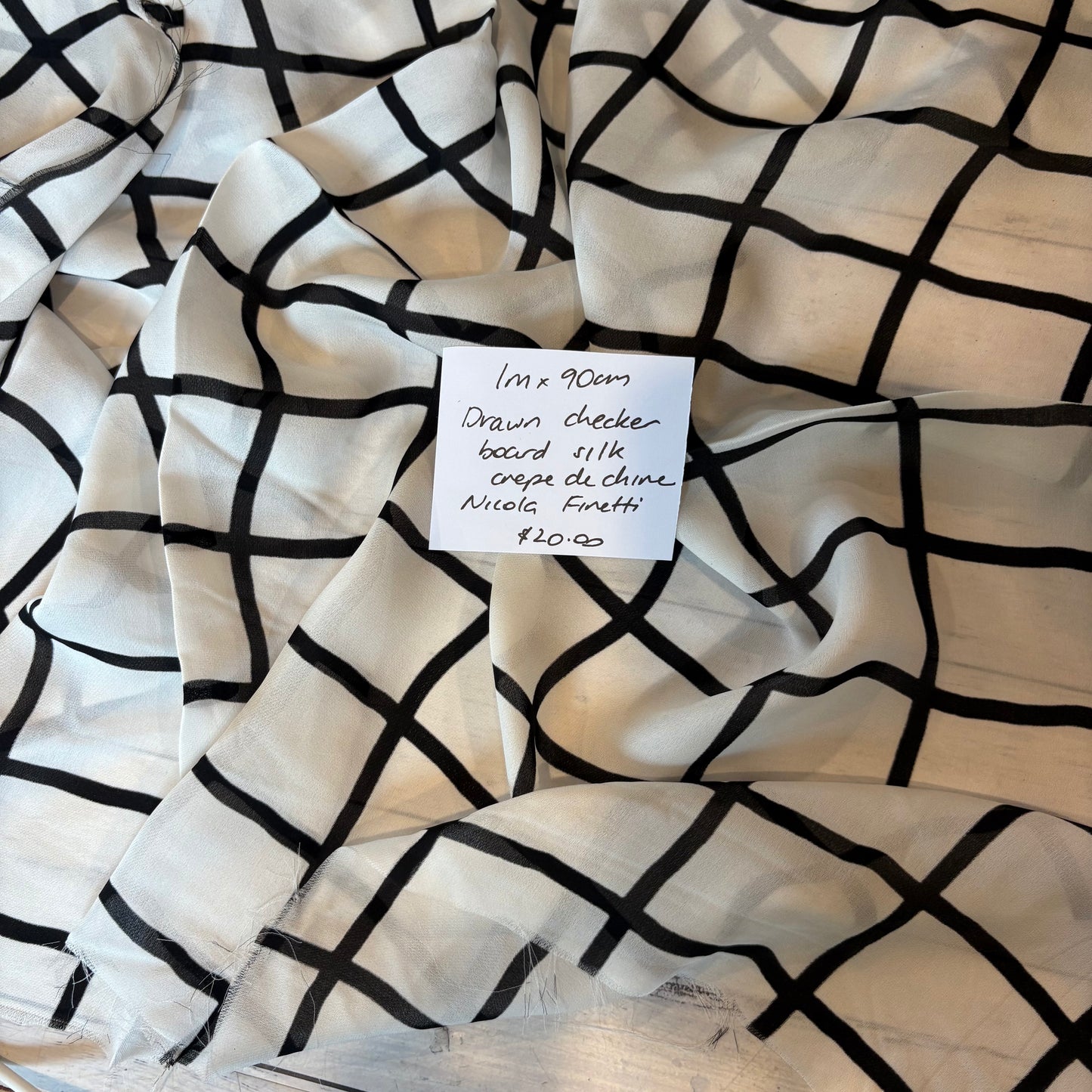 1m Drawn Checker Board Silk Crepe De Chine