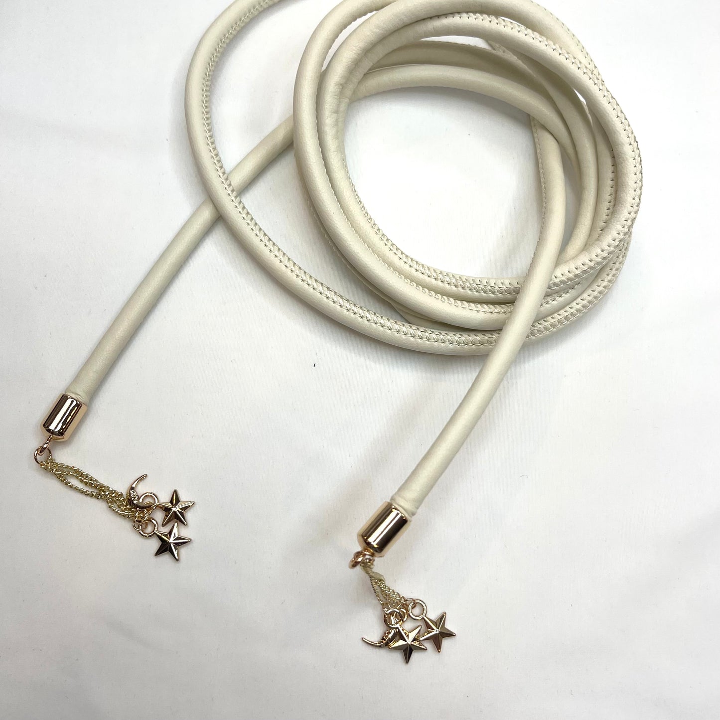 Ivory Stars & Moon Vegan Leather Cord Belt