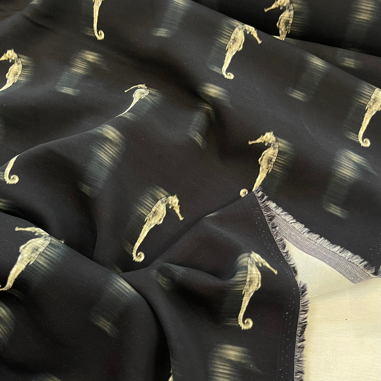 Seahorse Shadows Black Stretch Viscose Suiting