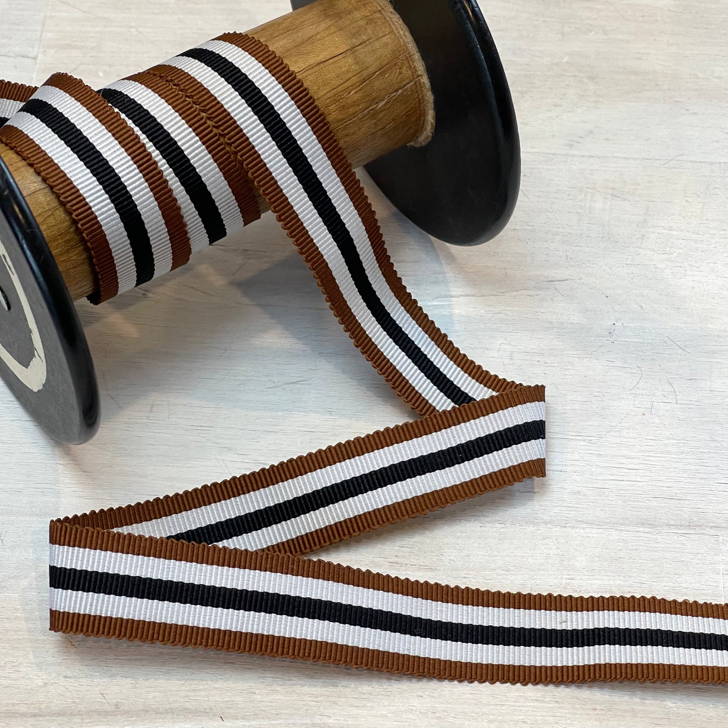 Mocha Coffee Stripe 20mm Gross Grain Ribbon