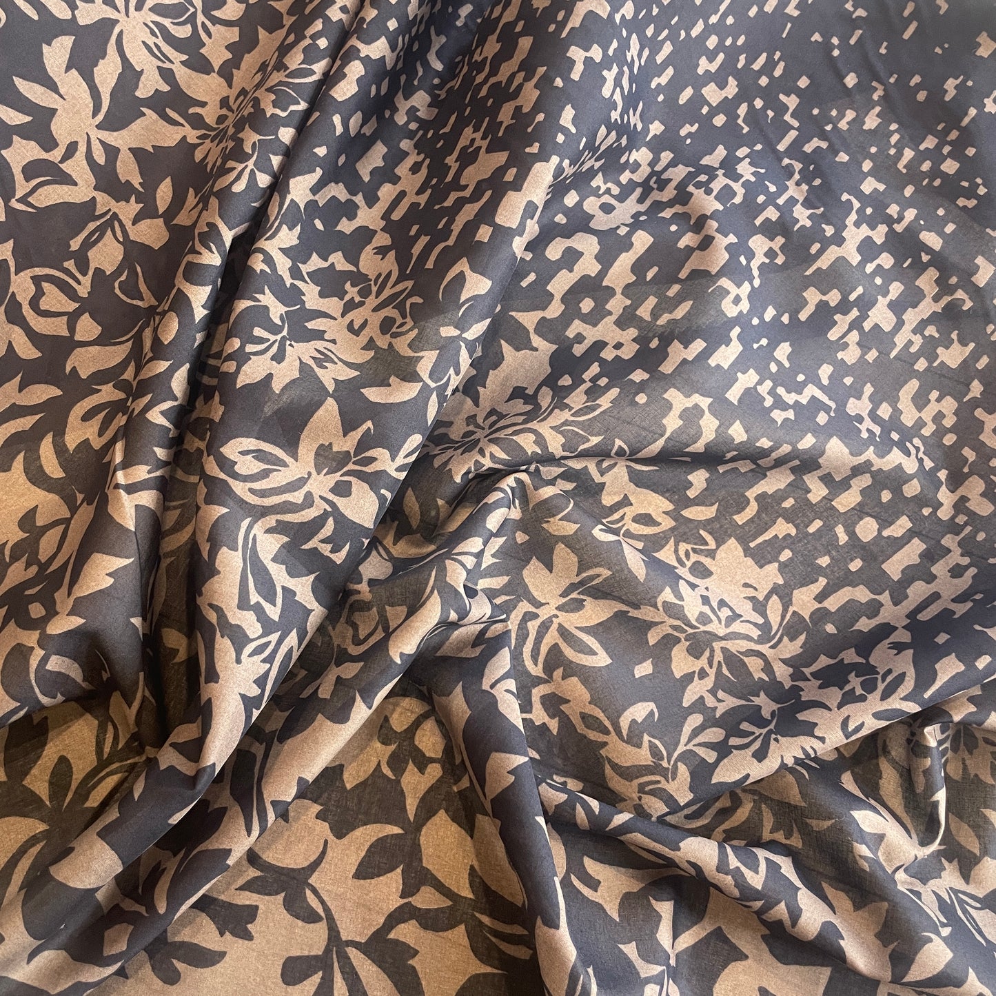 Midnight shadows border print silk cotton voile