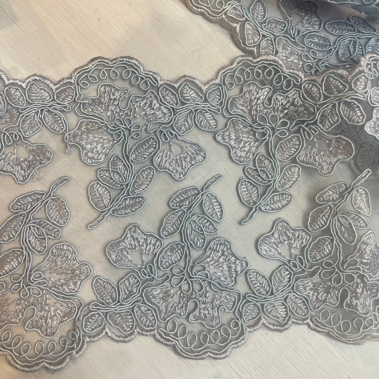 Dusty blue flora corded lace