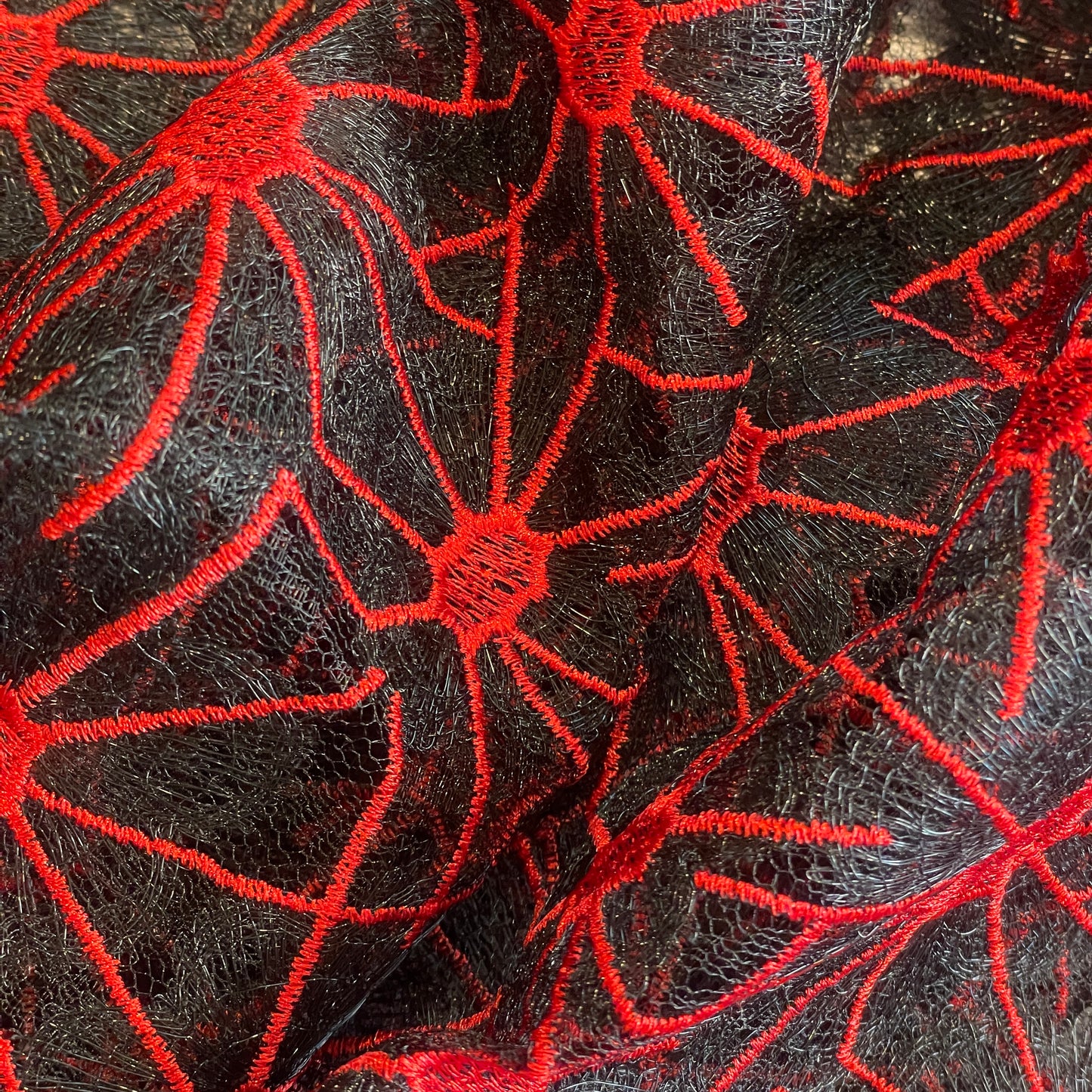 Tully red embroidered fine tulle