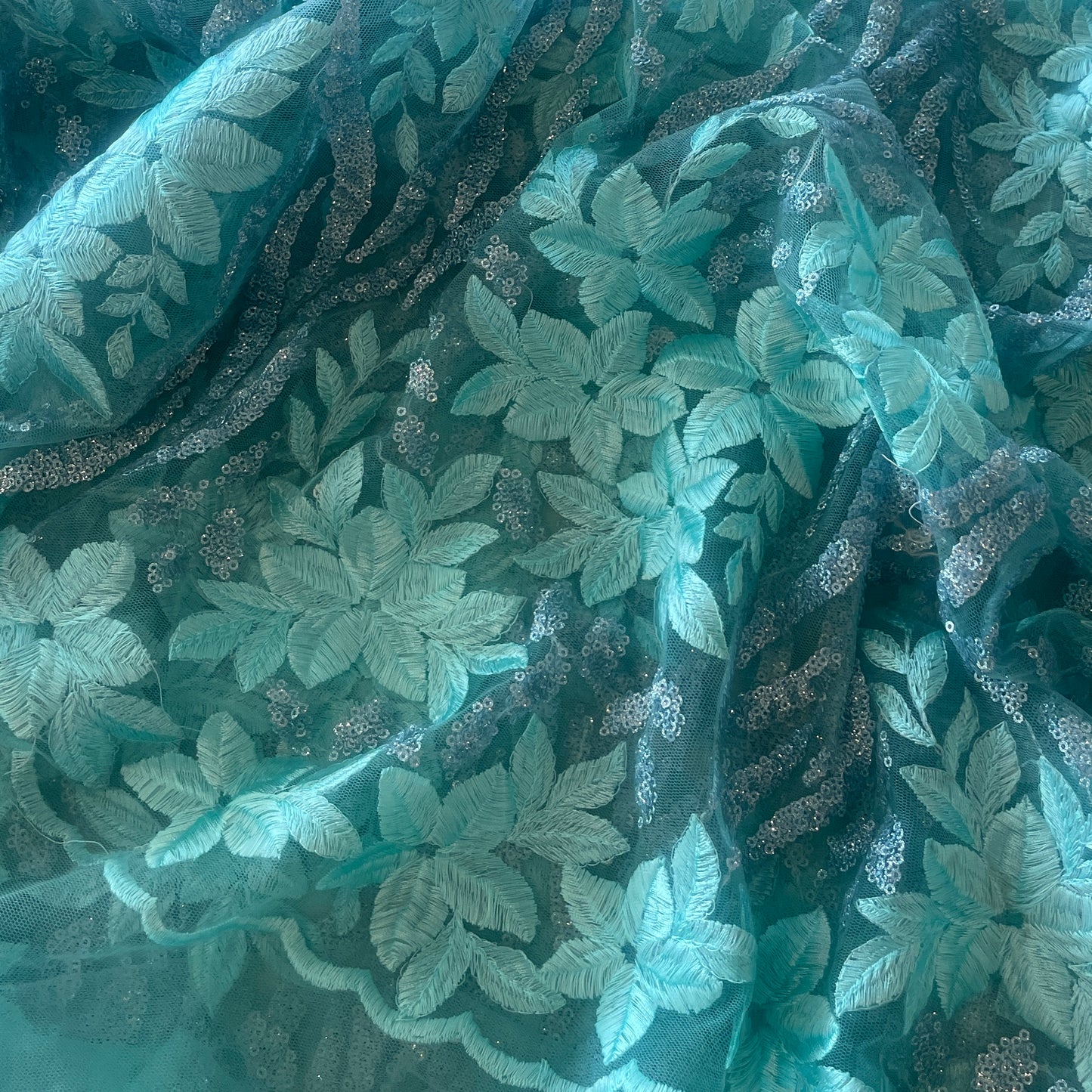 1m sea foam embroidered sequin tulle