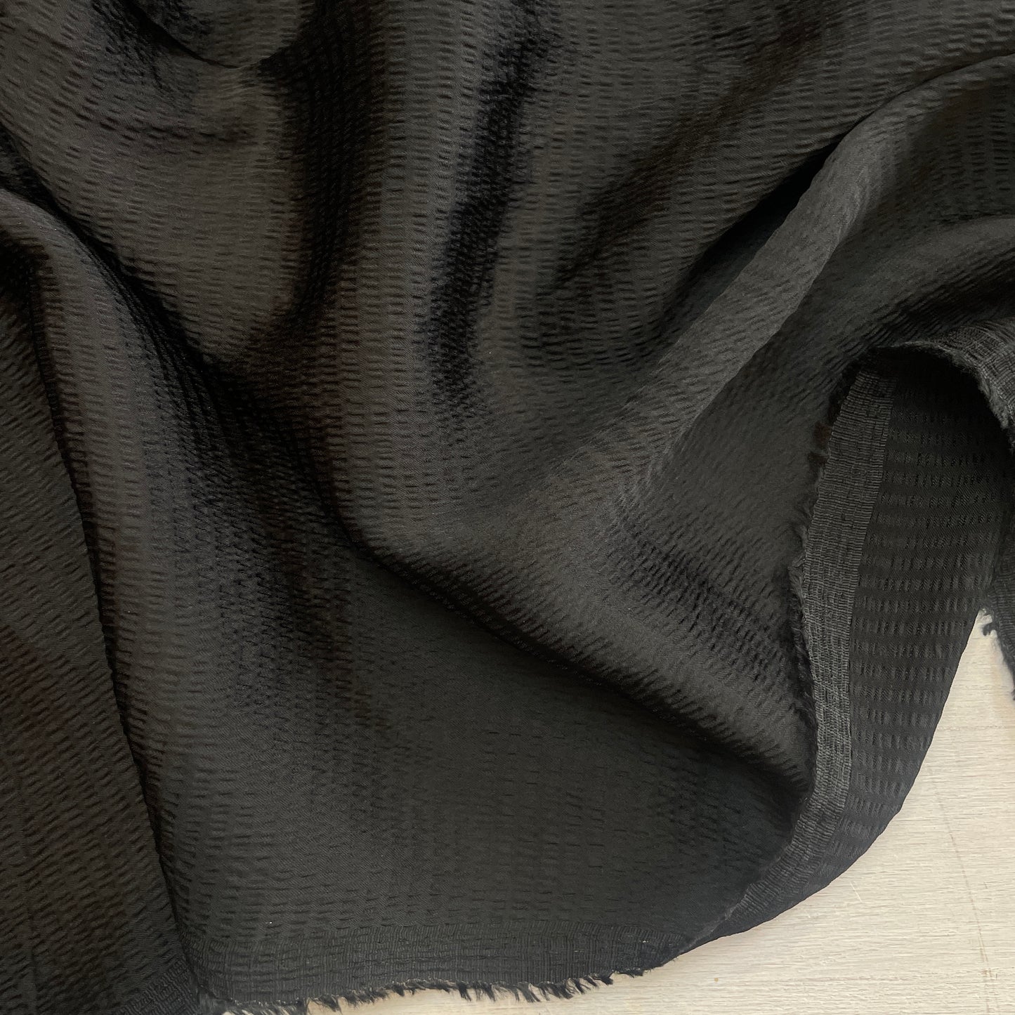 Black textured stretch viscose satin