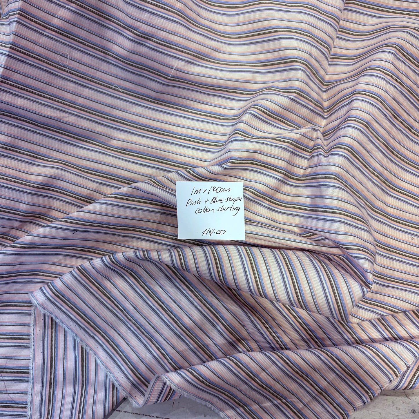 1m Pink + Blue Stripe Cotton Shirting