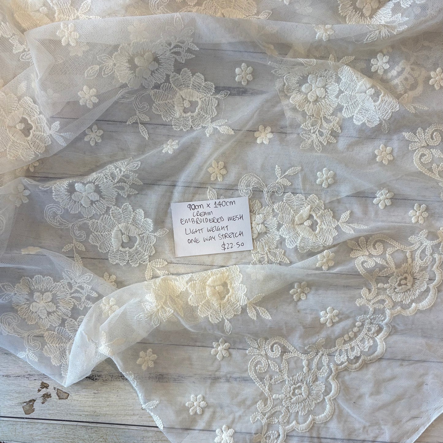 90cm Cream Embroidered Mesh