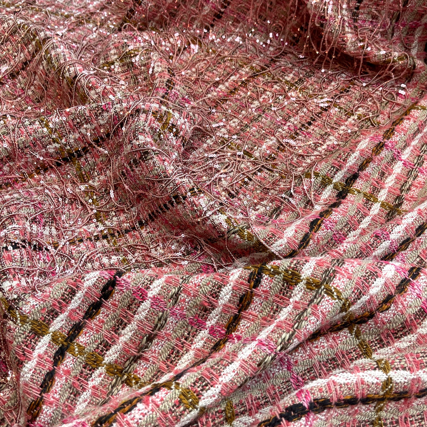 Paris Rose Sequin Fringe Tweed Coating