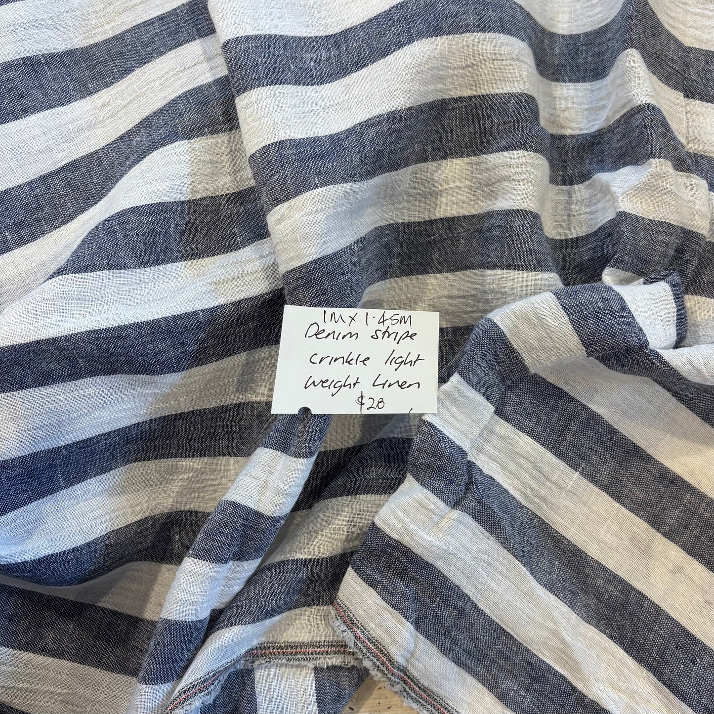 1m Denim Stripe Crinkle Lightweight Linen