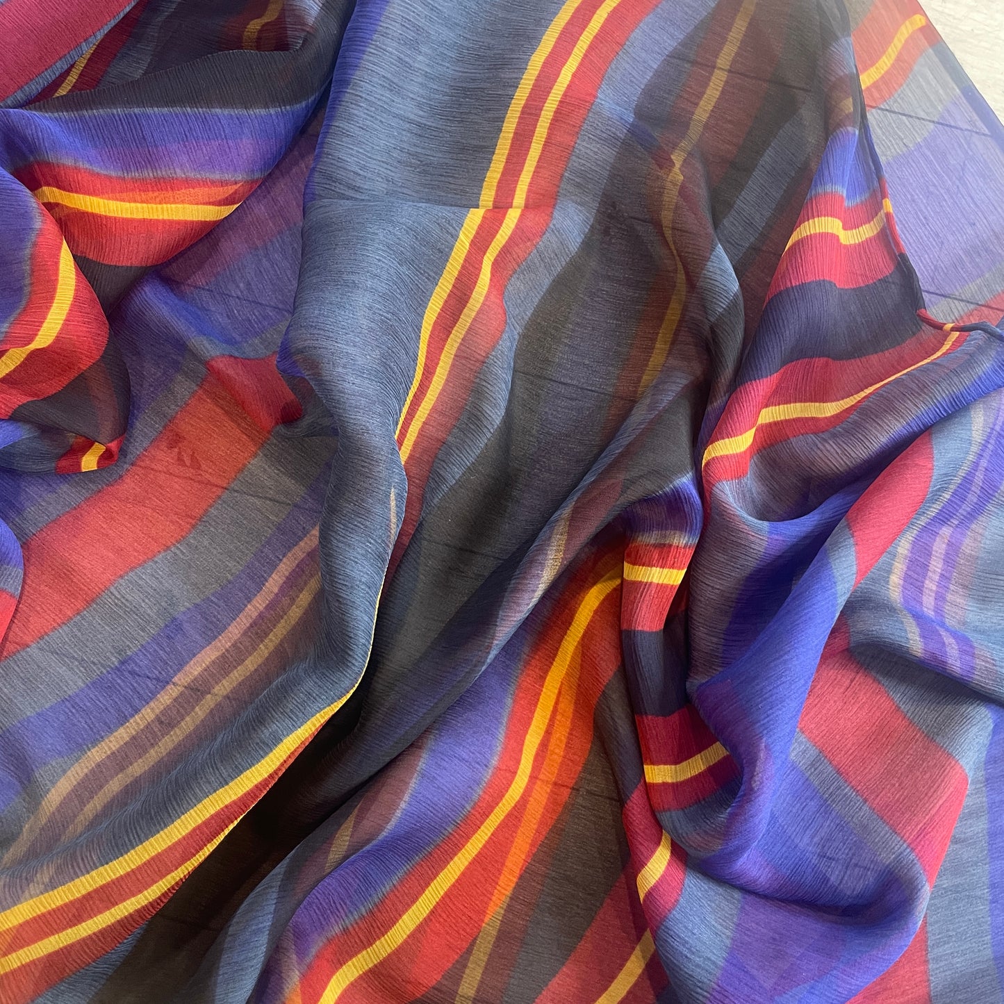 Oxford stripes crinkle Silk Chiffon