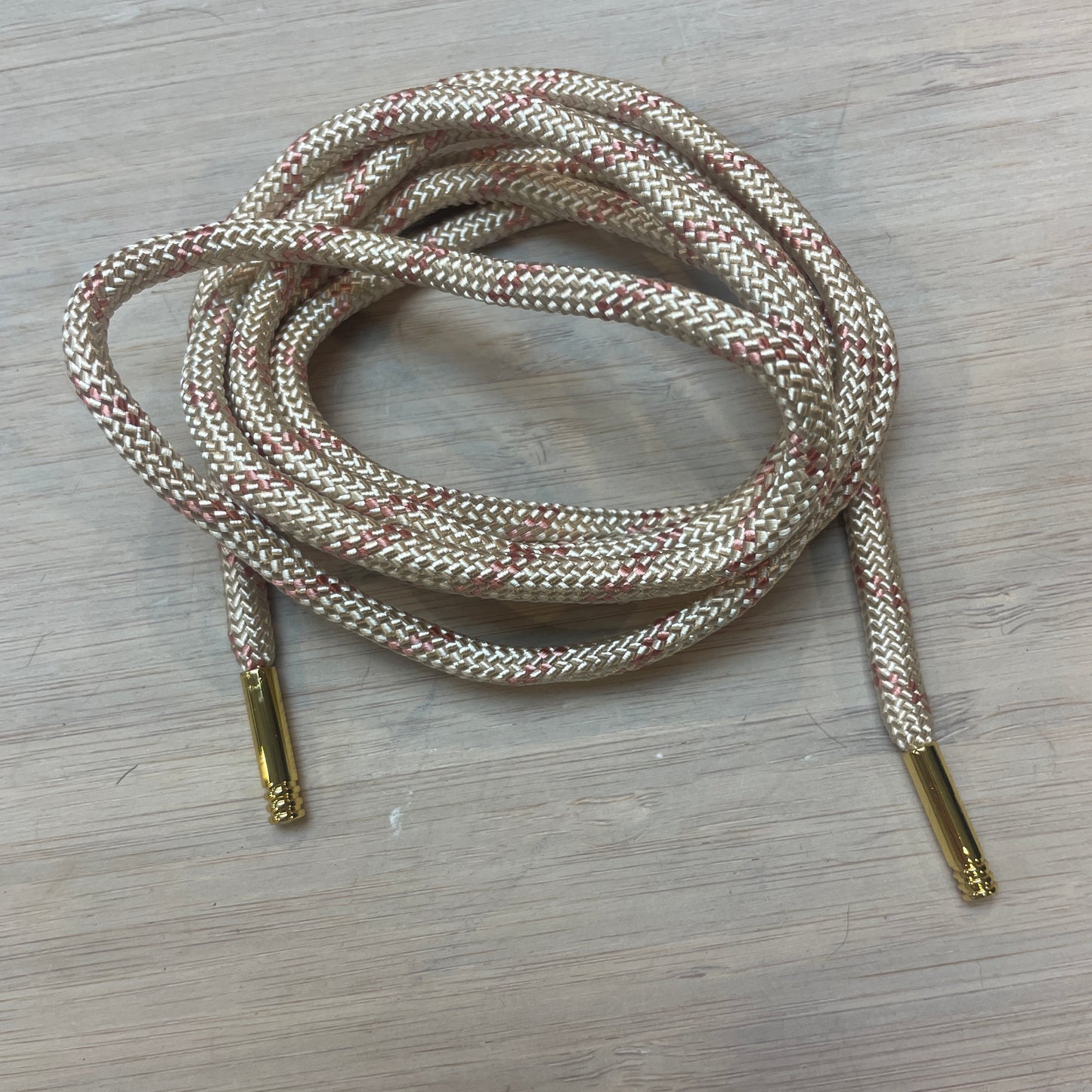 Natural pink stripe gold toggle toggled cord tie 170cm
