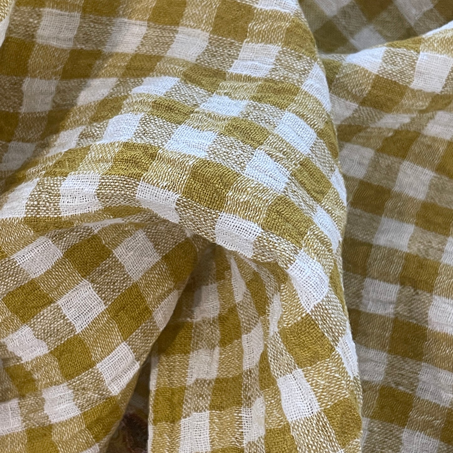 Mustard crinkle gingham linen