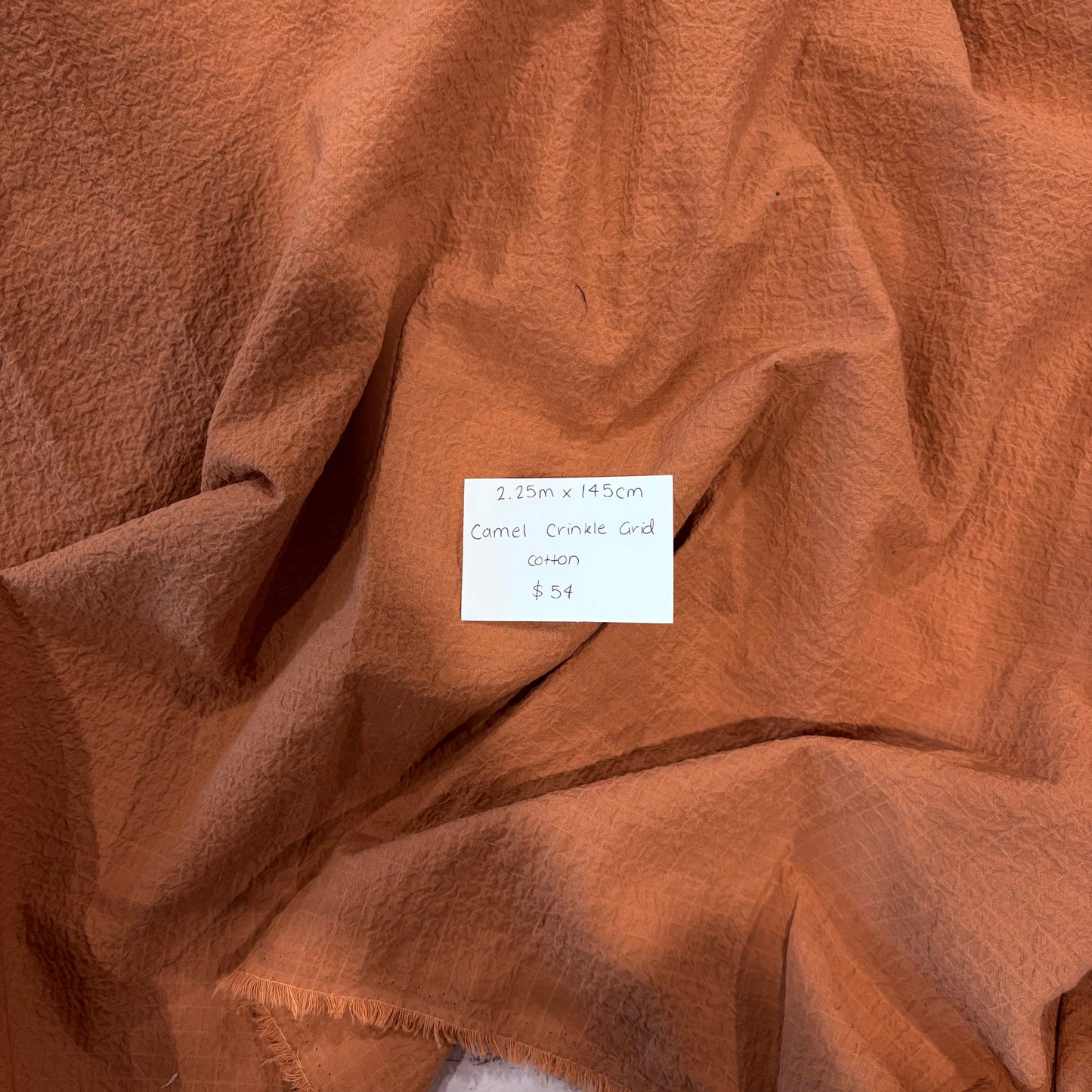 2.25m Camel Crinkle Grid Cotton