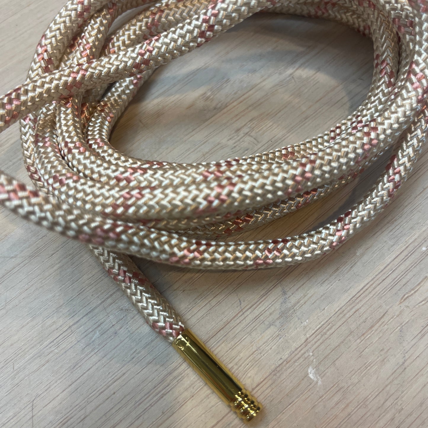 Natural pink stripe gold toggle toggled cord tie 170cm